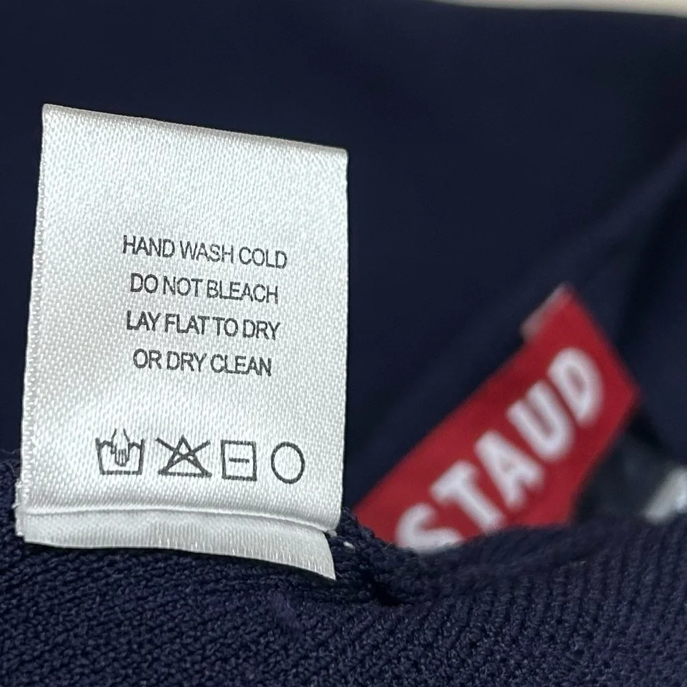 NWT Staud Zola Knit Crop Top Navy Blue & White Embroidered Logo Size Large